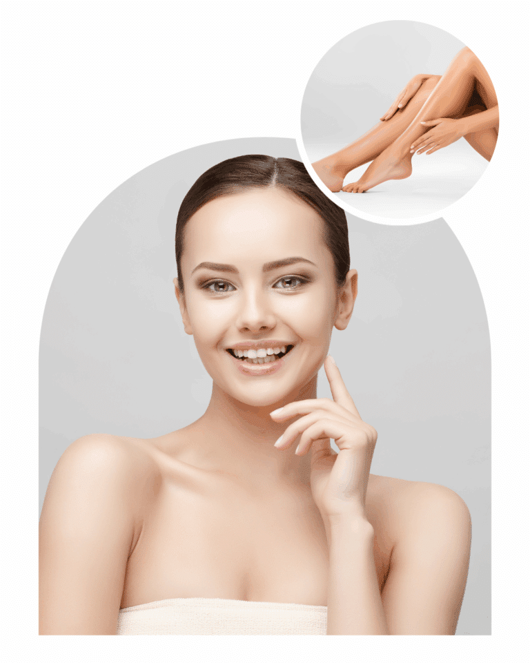 Femme souriante illustrant les zones du corps traitées par épilation laser définitive.