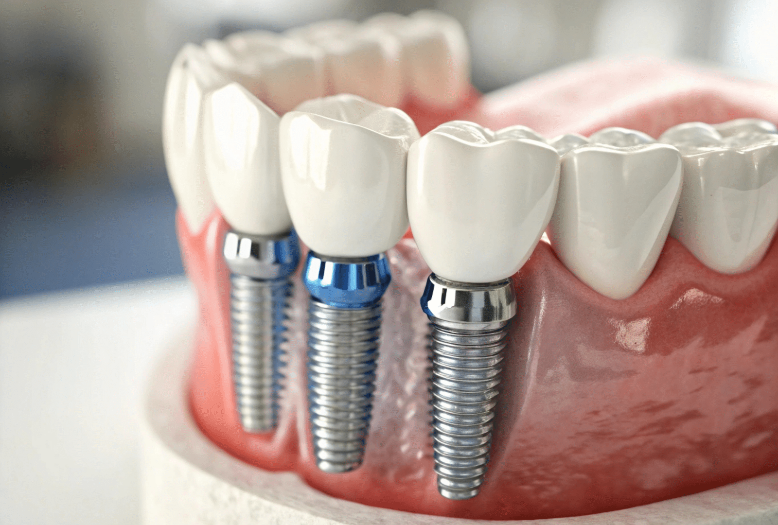 Implants dentaires sur modèle de mâchoire