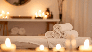 Serviettes blanches dans un spa chaleureux