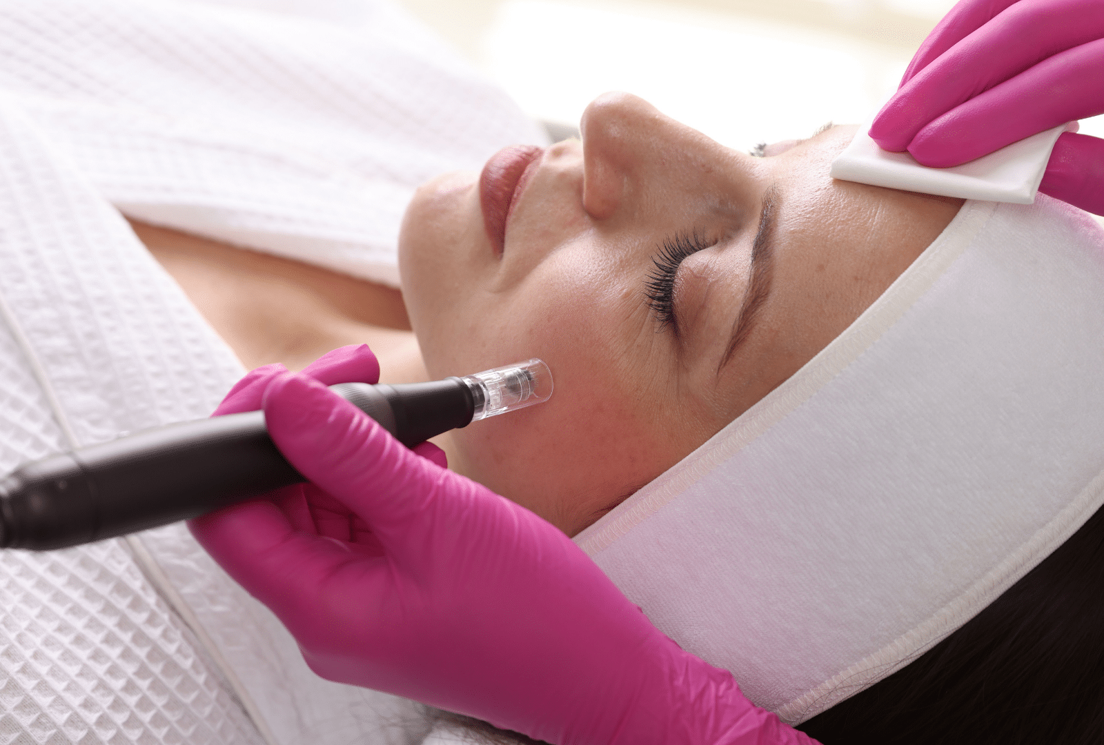 Soin du visage en cours avec un appareil