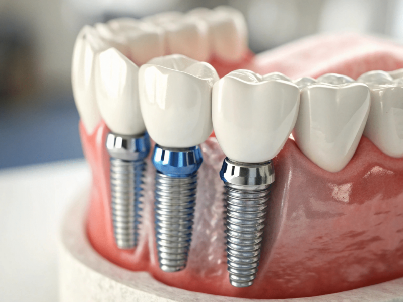 Implants dentaires sur modèle de mâchoire